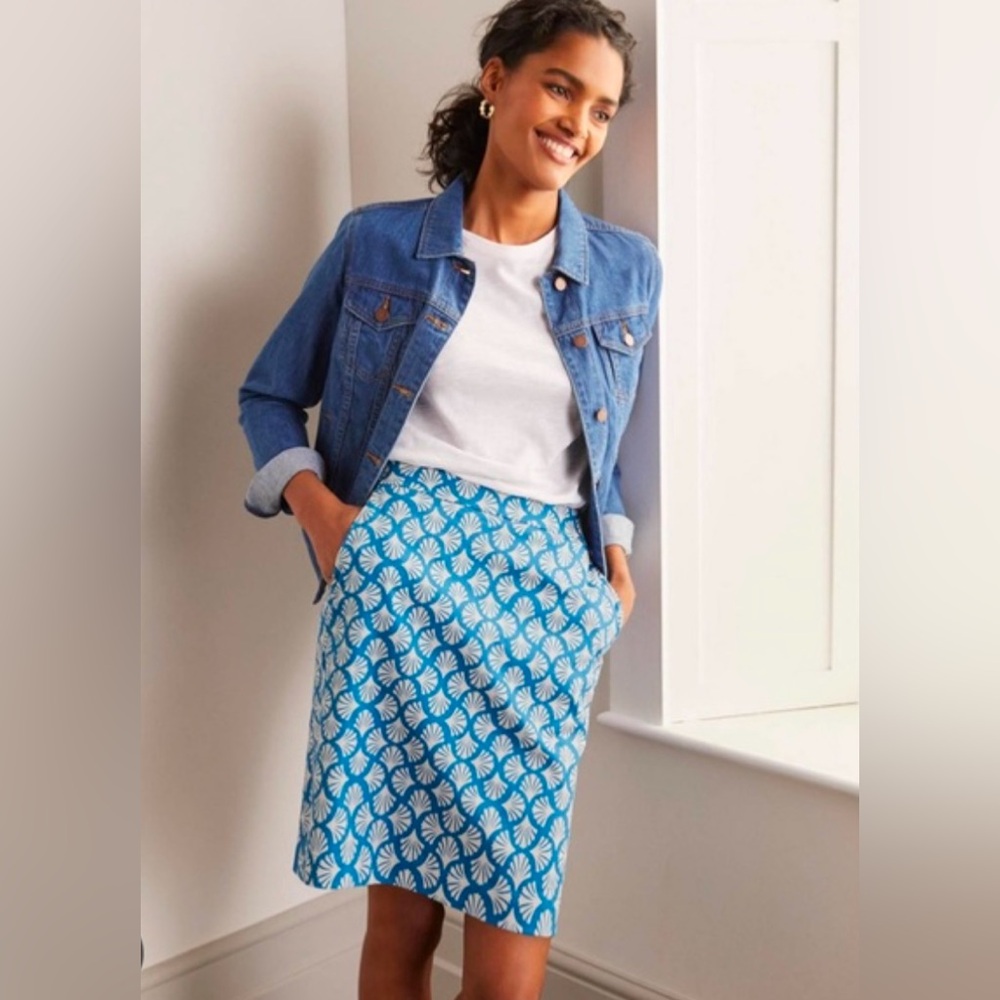 Boden Danby Pull On Skirt Moroccan Blue &
White, Sz 14 L